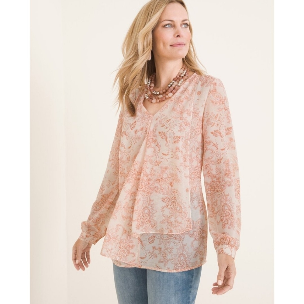 Chico's Flounce-Front Paisley Top Size 3 (16/18)